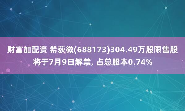财富加配资 希荻微(688173)304.49万股限售股将于7月9日解禁, 占总股本0.74%